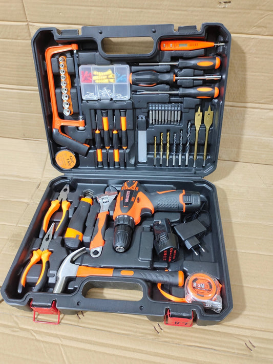 Power Tools Combo Kit Tool Set with 84pcs Accessories Toolbox and 12V Cordless Drill Set for Home Cordless Repair Tool Kit