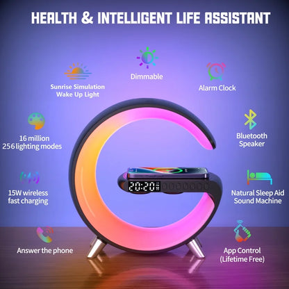 Gift Alarm Clock Wireless Charger With Speaker Colorful Night Light Wireless Mobile Phone Charger