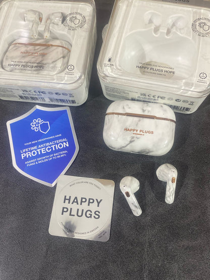 LOT IMPORTED ORIGINAL SWEDEN HAPPY PLUGS EARBUDS in white marble