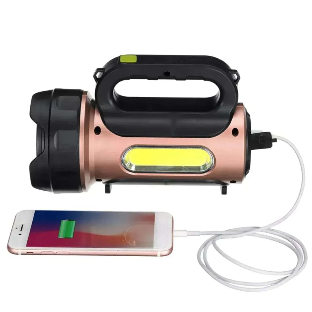 Solar and USB Rechargeable water resistant Long Range Flashlight and power bank