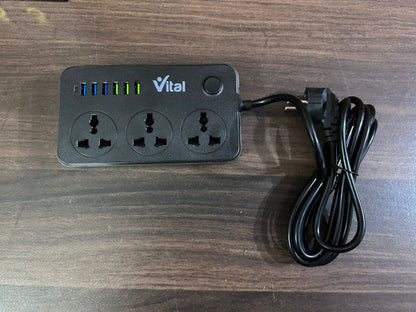 Vital VK-U603 Power Universal Travel 3 Sockets 6 USB (Imported)