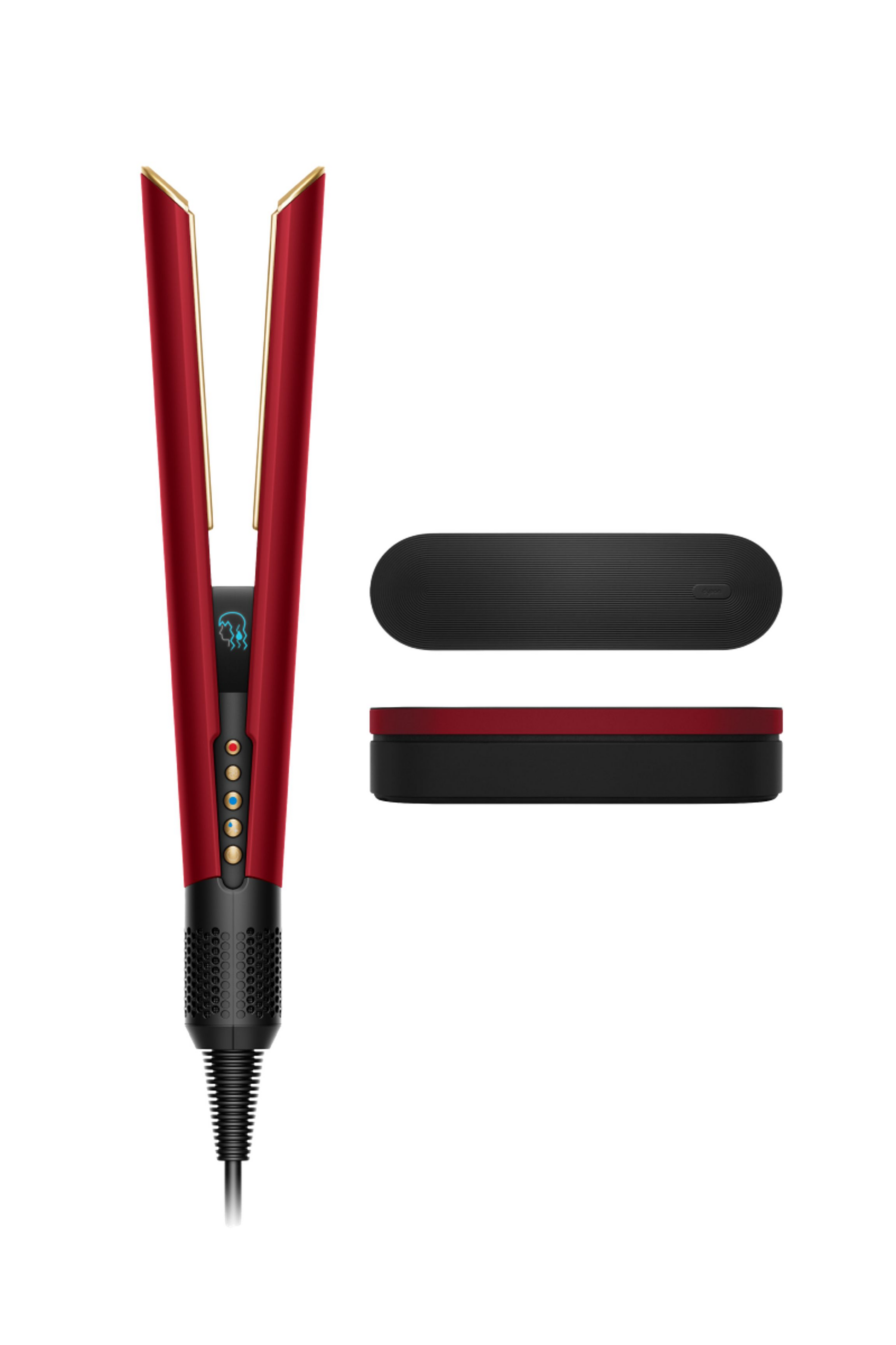 Dyson Airstrait dryer and straightener in red velvet and gold finish