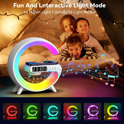 Gift Alarm Clock Wireless Charger With Speaker Colorful Night Light Wireless Mobile Phone Charger