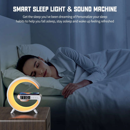 Gift Alarm Clock Wireless Charger With Speaker Colorful Night Light Wireless Mobile Phone Charger