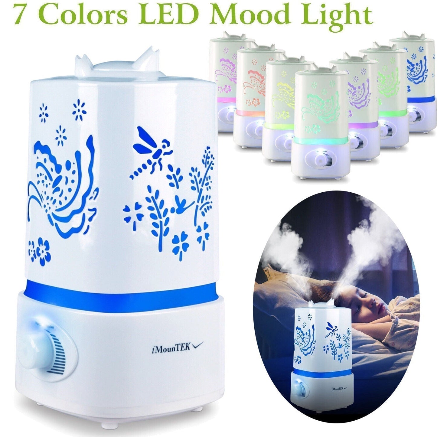 Ultrasonic Aroma Diffuser/Humidifier with 7 Color LED